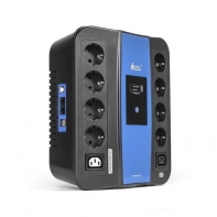 купить UPS, SVC, U-1000, Smart, USB, Мощность 1000ВА/600Вт, Диапазон работы AVR: 165-275В, Бат.: 12В/9 Ач., 8 вых.: Shuko CEE7(4 с работой от батареи,4 сетевой фильтр), 2 вых.: IEC C13, Защита тел. линии, USB 5В/2А*2 шт., Чёрно-синий в Алматы фото 1