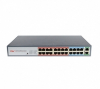 купить Коммутатор PoE 24-портовый ONV-POE31024PL <24 порта 10/100Mbps PoE 802.3af/at, 2 RJ45 100/1000Mbps, 17-24 порт 10М/ 250 m. Long Distance Mode, бюджет мощности PoE 250W> в Алматы фото 1