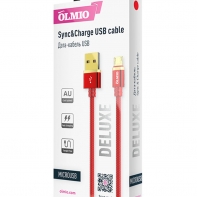 купить Кабель OLMIO DELUXE, USB 2.0 - microUSB, 1м, 2.1A, красный в Алматы фото 1