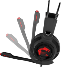 купить Гарнитура MSI DS502 GAMING Headset USB/кабель 2м/вес 405г/. Улучшенный Виртуальный Объемный Звук 7.1. Интеллектуальная Система Вибрации. Мощный Звуковой Контроллер. Высококачественные 40 мм Драйверы Наушников. Крутая Светодиодная Подсветка. Легкий ве в Алматы фото 2