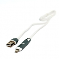 купить Kабель PowerPlant Quick Charge 2A 2-в-1 flat USB 2.0 AM &ndash; Lightning/Micro 1м&nbsp;white в Алматы фото 1