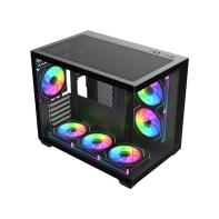 купить Компьютерный корпус FSP S342-BA, Без БП, 2xUSB3.0+Type-C, 6xARGB 120mm, 2xGlass, Black, mATX в Алматы фото 2