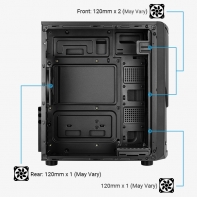 купить Кейс, Aerocool, Tomahawk, ATX/Micro ATX, USB 2*2.0, HD-Audio  Mic, Высота процессорного кулера до 167мм, Толщина 0,5мм, Без Б/П, Чёрный в Алматы фото 2