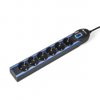купить Сетевой фильтр, SVC, Excalibur G-2006-1.5BB, 6 вых.: Shuko CEE7, 1,5 м., Защита от перегрузок, Автоматическое отключение при нагрузке больше 10A, АС фильтрация 1100 Дж., Чёрно-Синий в Алматы фото 1