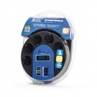 купить Сетевой фильтр, SVC, UFO G-4006-3BB, 220В, 6 вых.: Shuko CEE7, 3 м., USB-порт 2*5В/1А, Защита от перегрузок, Автоматическое отключение при нагрузке больше 10A, АС фильтрация 1100 Дж., Чёрно-Синий в Алматы фото 2