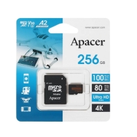купить Карта памяти Micro SDXC 256GB Apacer, Class 10, UHS-I U3, V30, A2, адаптер, 100/80 Мбайт/с  AP256GMCSX10U8-R в Алматы фото 1