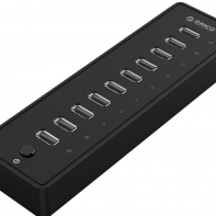 купить USB Хаб ORICO P10-U2-V1-EU-BK <USB2.0x10, внешнее питание 12V2.5A, 1М - USB2.0> в Алматы фото 1