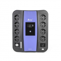купить UPS, SVC, U-1000, Smart, USB, Мощность 1000ВА/600Вт, Диапазон работы AVR: 165-275В, Бат.: 12В/9 Ач., 8 вых.: Shuko CEE7(4 с работой от батареи,4 сетевой фильтр), 2 вых.: IEC C13, Защита тел. линии, USB 5В/2А*2 шт., Чёрно-синий в Алматы фото 2