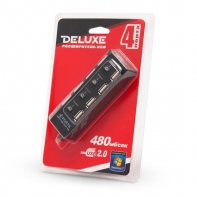купить Расширитель USB, Deluxe, DUH4004BK, 4 Порта, USB 2.0 Hi-Speed, С кнопкой и индикатором вкл./выкл. для каждого порта, Чёрный в Алматы фото 2