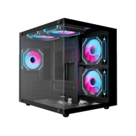 Купить Корпус Wintek Aquarium H101-B TG, mATX, USB 1*3.0/1*2.0, 5*12cm ARGB PWM (контр.   пульт д/у), чёрный Алматы