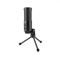 купить LORGAR Gaming Microphones, Black, USB condenser mic with Volume Knob, 3.5MM headphonejack, mute button and led indicator, package including 1x F5 Microphone, 1 x 2M type-C USB Cable, 1 xTripod Stand в Алматы фото 1