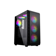 Купить Корпус Wintek Mars PS195-6-M-B TG, ATX/Micro ATX, USB 1*3.0/2*2.0, 0,45mm, 4*12cm ARGB fan (контроллер   пульт д/у в комплекте), чёрный Алматы