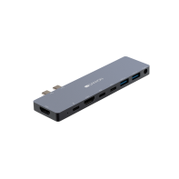 купить CANYON DS-8 Multiport Docking Station with 8 port, 1*Type C PD100W+2*Type C data+2*HDMI+2*USB3.0+1*Audio. Input 100-240V, Output USB-C PD100W&USB-A 5V/1A, Aluminium alloy, Space gray, 135*48*10mm, 0.056kg в Алматы фото 1