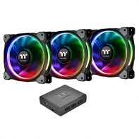 купить Кулер для кейса,Thermaltake, Riing Plus 12 RGB TT Premium Edition 3-Fan Pack (CL-F053-PL12SW-A), 120мм, 500-1500 об.мин, 9pin (USB 2.0 connectors), Подсветка RGB 256 цветов, Габариты 120х120х25мм, Чёрный в Алматы фото 2