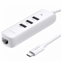 купить Aдаптер UGREEN CM416 USB-C to 3?USB 3.0+RJ45 (100Mbps) Hub, White, 50620 в Алматы фото 1