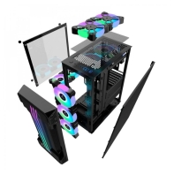 купить Корпус Wintek Flame-V2 D537-B TG, ATX/Micro ATX, USB 1*3.0/2*2.0, 0,5mm, 1*12cm RGB, Black в Алматы фото 3