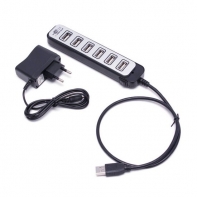 купить Расширитель USB, Deluxe, DUH7002BK, 7 Портов, USB 2.0 Hi-Speed, С кнопкой вкл./выкл., Блок питания на 220В, Чёрно-Серый в Алматы фото 1