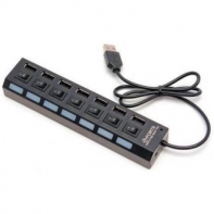 купить Расширитель USB, Deluxe, DUH7003BK, 7 Портов, USB 2.0 Hi-Speed, С кнопкой и индикатором вкл./выкл. для каждого порта, Блок питания на 220В, Чёрный в Алматы фото 1