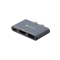 купить CANYON DS-1 Multiport Docking Station with 3 port, with Thunderbolt 3 Dual type C male port, 1*Thunderbolt 3 female+1*HDMI+1*USB3.0. Input 100-240V, Output USB-C PD100W&USB-A 5V/1A, Aluminium alloy, Space gray, 59*35.5*10mm, 0.028kg в Алматы фото 2