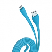 купить Кабель OLMIO USB 2.0 - microUSB, 1м, 2.1A, голубой, плоский в Алматы фото 1