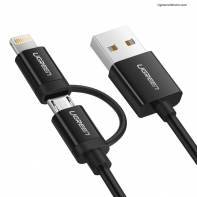 купить Кабель Lightning MicroUSB Ugreen US178 <USB2.0, BLACK, 1.5M, 40941> в Алматы фото 1