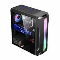 купить Корпус Wintek Flame D525-B TG, ATX/Micro ATX, USB 1*3.0/1*2.0, HD Mic,0,5mm, 1*12cm RGB пульт, Black в Алматы фото 1