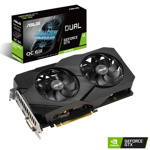 купить Видеокарта ASUS DUAL GTX 1660S, DUAL-GTX1660S-O6G-EVO, Dual fan, 6Gb/192bit GDDR6, HDMI, DP, DVI BOX в Алматы фото 1