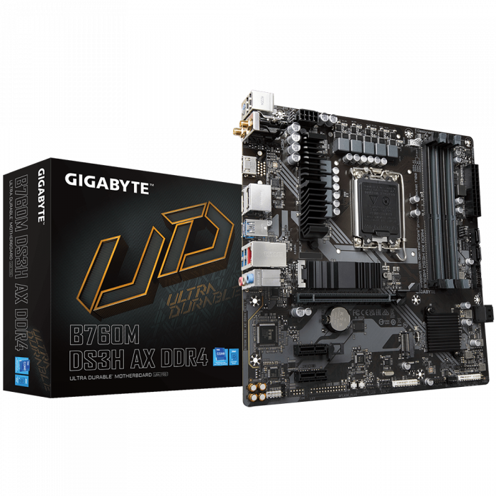 Купить Сист.плата Gigabyte B760M DS3H AX 1.2, B760, 1700, 2xDDR4, PCI-Ex16, 2xPCI-Ex1, 2xM.2, 4xSATA, 2xDP, HDMI, BOX Алматы