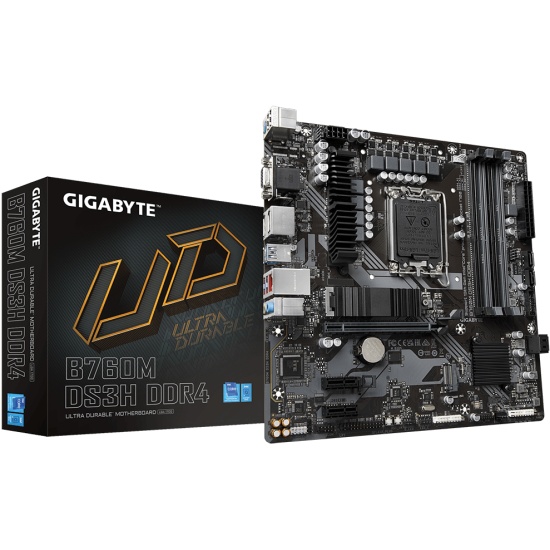 Купить Сист.плата Gigabyte B760M DS3H 1.0, B760, 1700, 4xDIMM DDR5, PCI-E x16, 2xPCI-E x1, 2xM.2, 4xSATA, HDMI, 2xDP, D-Sub,BOX Алматы